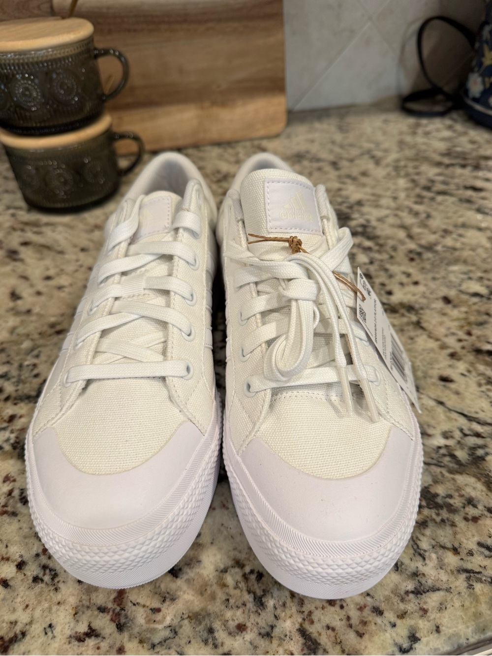 adidas All-White Canvas Platform Sneakers - Picture 2 of 6